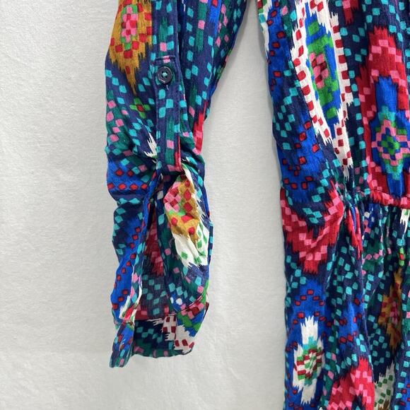 Maeve Anthropologie Womens Topoxte Geometric Drop Waist Boho Tunic Blouse Size 6 - Picture 6 of 13